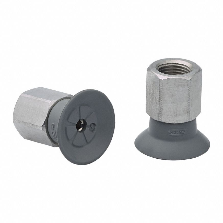 Vacuum Pad Assembly: 1/8 in NPT, 16.8 mm Pad Dia, NBR, 55 A, Gray, 22.9 mm Pad Ht