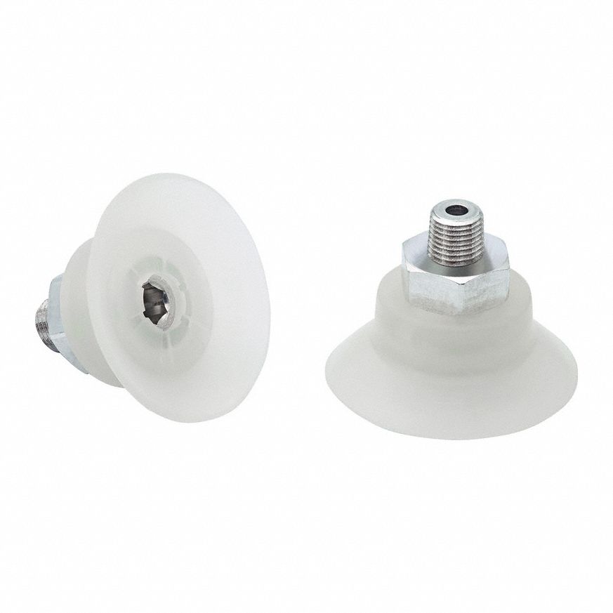 Vacuum Pad Assembly: Flat, 1/8 in NPT Vacuum Port, 39.2 mm Pad Dia, Clear, 2.9 mm Pad Ht