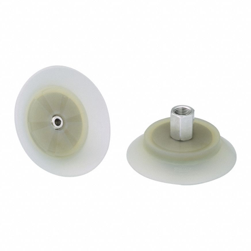 Vacuum Pad Assembly: Flat, 1/8 in NPT Vacuum Port, 44 mm Pad Dia, Food Grade Silicone Rubber