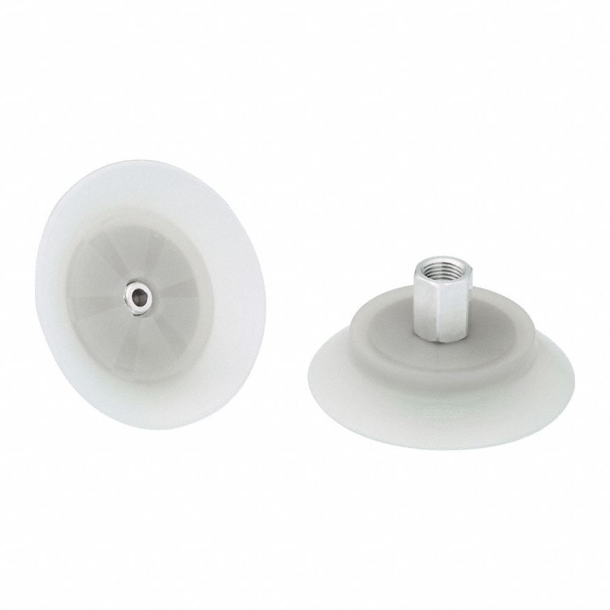 Vacuum Pad Assembly: Flat, 1/4 in NPT Vacuum Port, 108 mm Pad Dia, Clear, 40 mm Pad Ht, 55 A