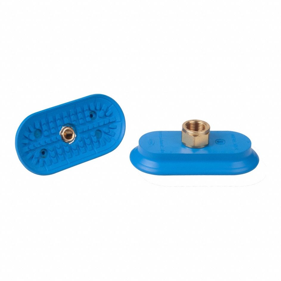 Vacuum Pad Assembly: Flat Oval, 3/8 in NPT, 50 mm_100 mm Pad Dia, NBR, Blue, 45 A, SAOF