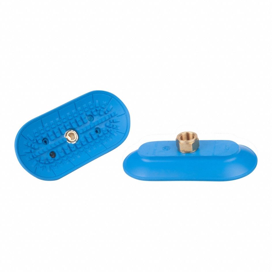 Vacuum Pad Assembly: Flat Oval, 3/8 in NPT, 70 mm_140 mm Pad Dia, NBR, Blue, 45 A, SAOF