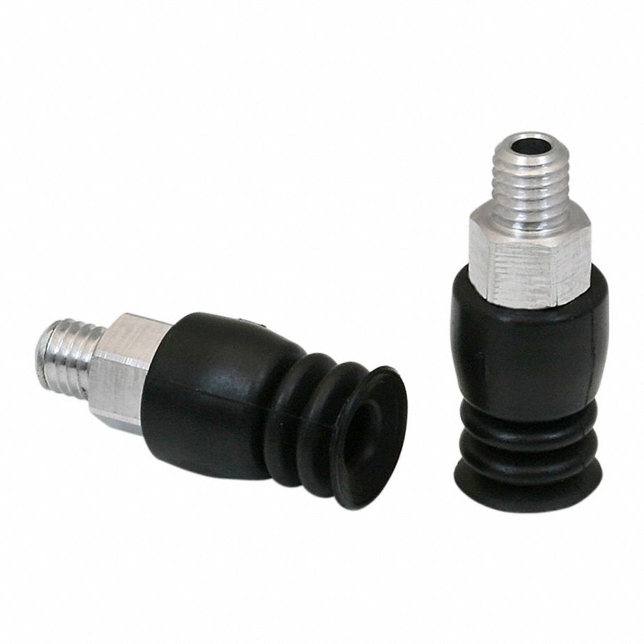 Vacuum Pad Assembly: 2.5 Folds, M5, 9.5 mm Pad Dia, NBR, 55 A, Black, 20 mm Pad Ht