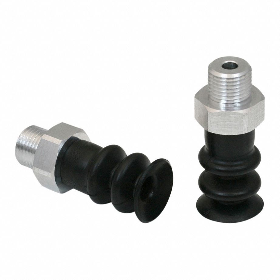 Vacuum Pad Assembly: 2.5 Folds, G1/8 in, 15.5 mm Pad Dia, NBR, 55 A, Black, 28.8 mm Pad Ht