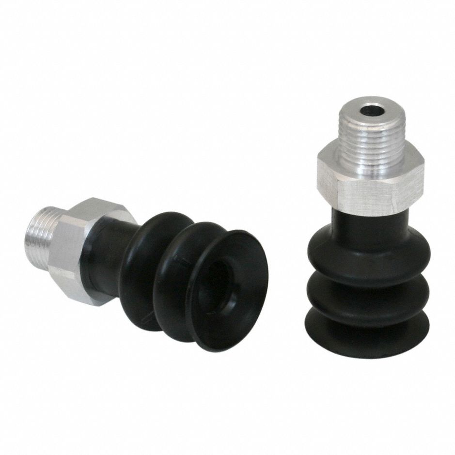 Vacuum Pad Assembly: 2.5 Folds, G1/8 in, 19 mm Pad Dia, NBR, 55 A, Black, 28.6 mm Pad Ht