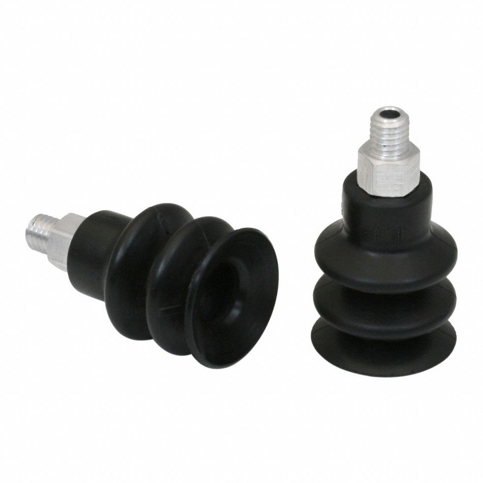 Vacuum Pad Assembly: 2.5 Folds, M5, 19 mm Pad Dia, NBR, 55 A, Black, 27.6 mm Pad Ht