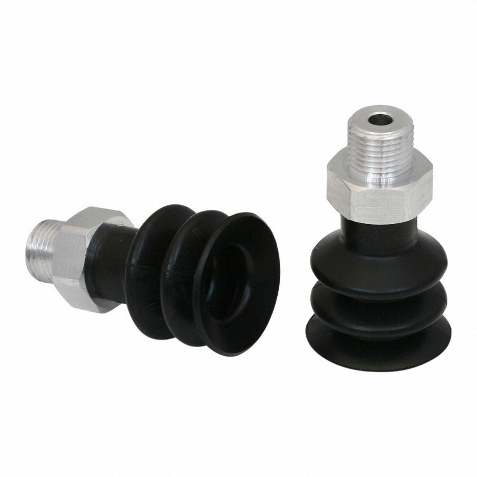 Vacuum Pad Assembly: 2.5 Folds, G1/8 in, 21 mm Pad Dia, NBR, 55 A, Black, 28.1 mm Pad Ht