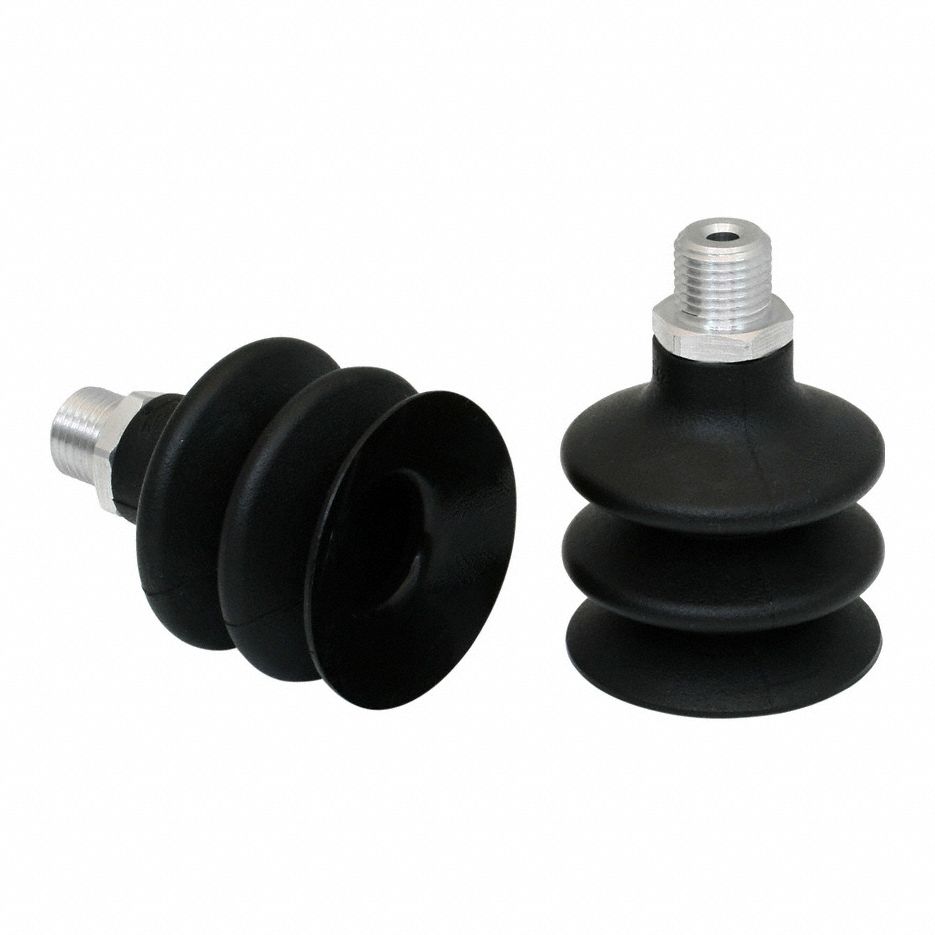 Vacuum Pad Assembly: 2.5 Folds, G1/4 in, 45 mm Pad Dia, NBR, 55 A, Black, 50 mm Pad Ht