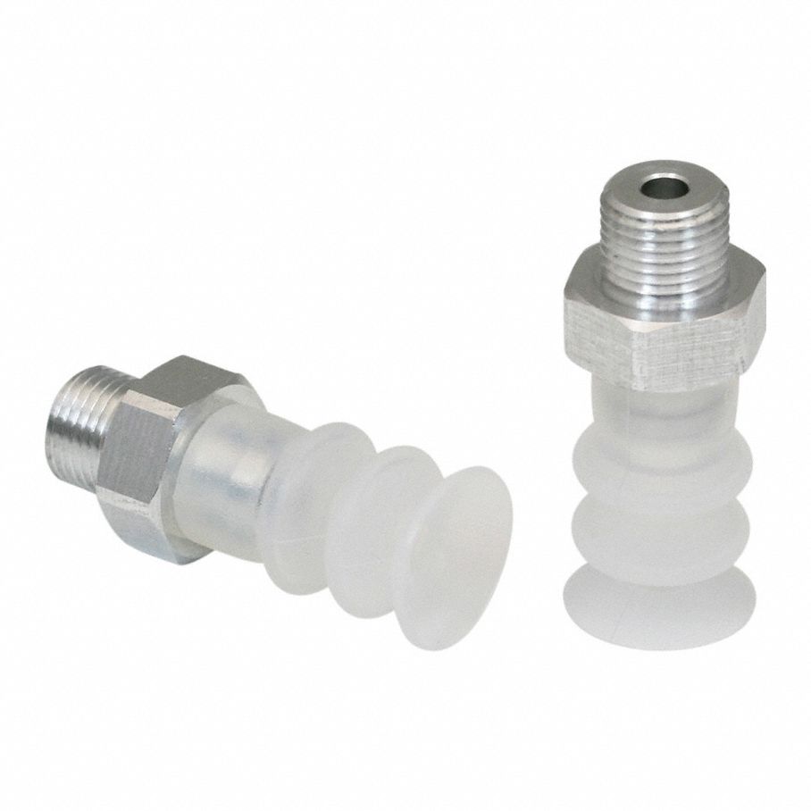 Vacuum Pad Assembly: Multi-Bellows, 2.5 Folds, G1/8 in Vacuum Port, 15.5 mm Pad Dia, Clear