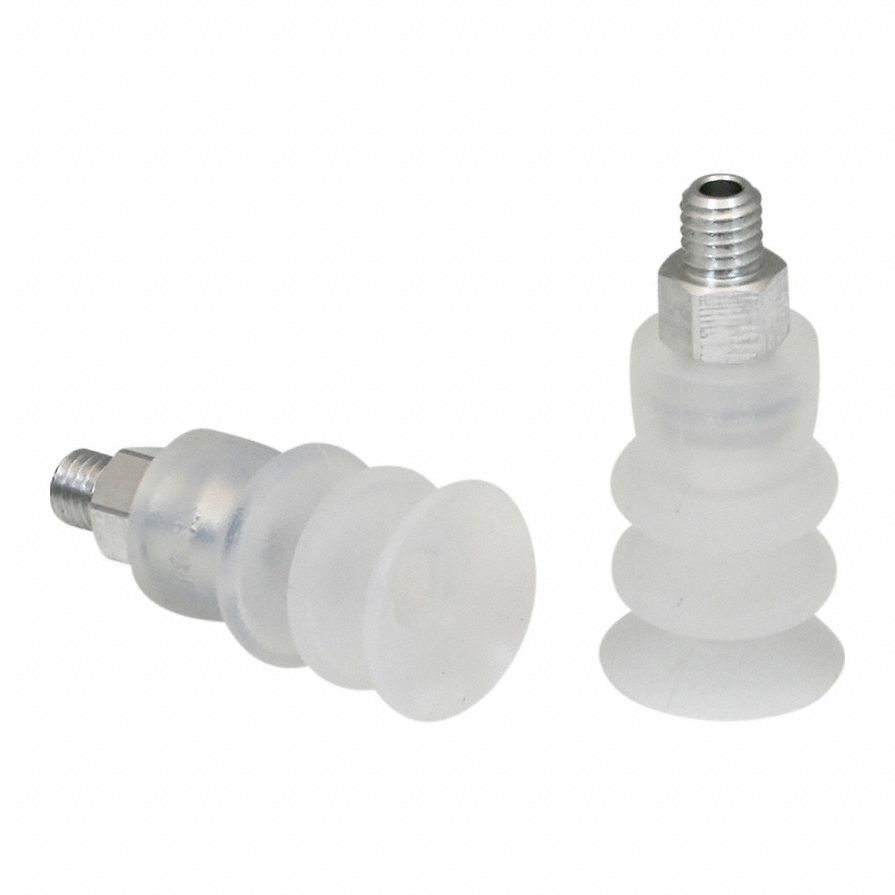 Vacuum Pad Assembly: Multi-Bellows, 2.5 Folds, M5 Vacuum Port, 15.5 mm Pad Dia, Clear, 55 A