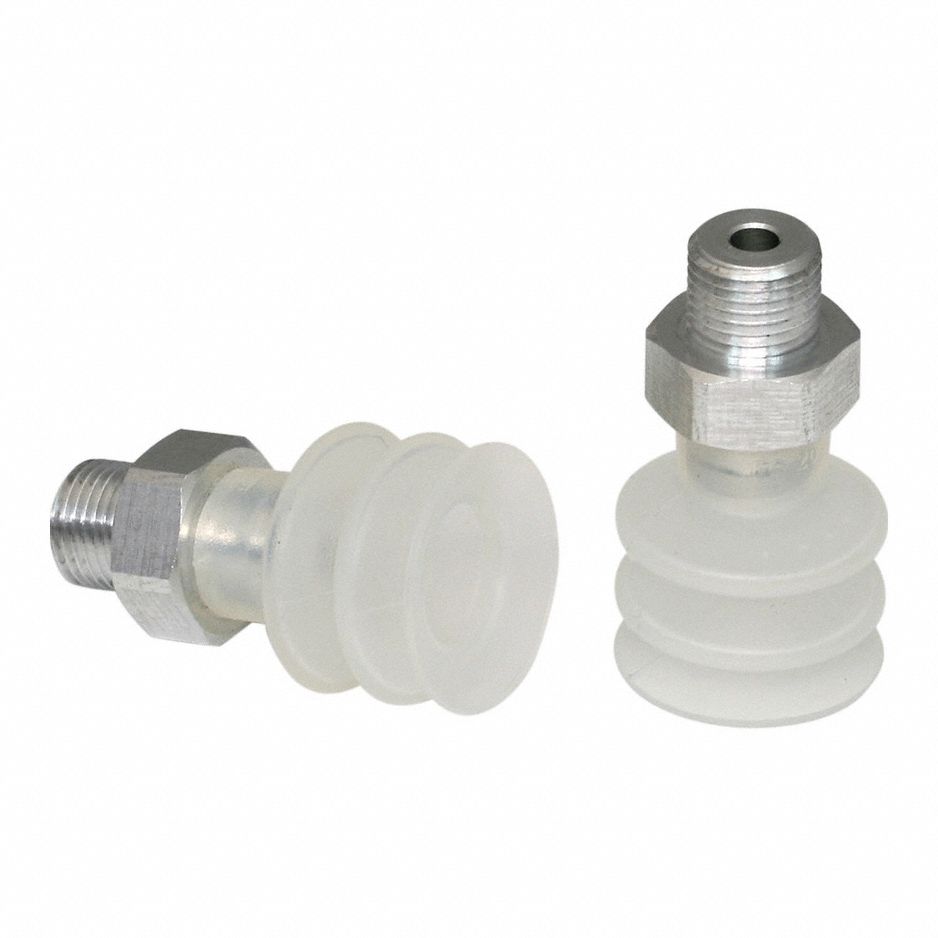 Vacuum Pad Assembly: Multi-Bellows, 2.5 Folds, G1/8 in Vacuum Port, 21 mm Pad Dia, Clear