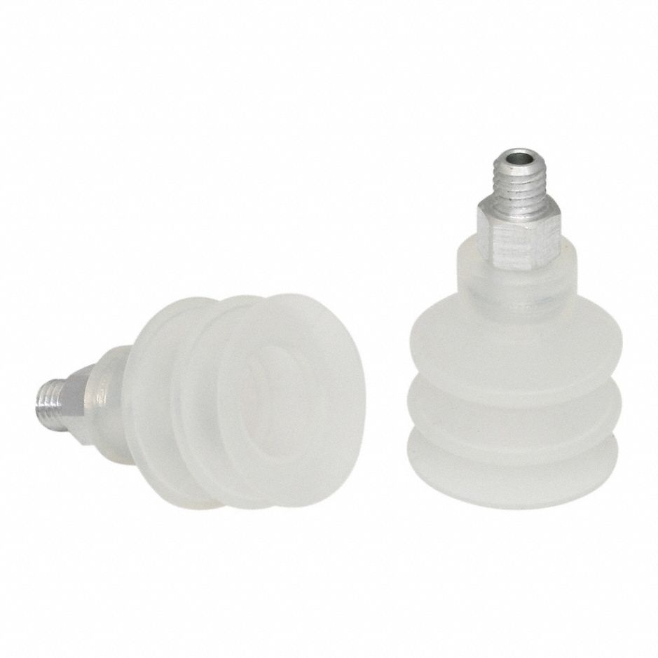 Vacuum Pad Assembly: Multi-Bellows, 2.5 Folds, M5 Vacuum Port, 21 mm Pad Dia, Clear, 55 A