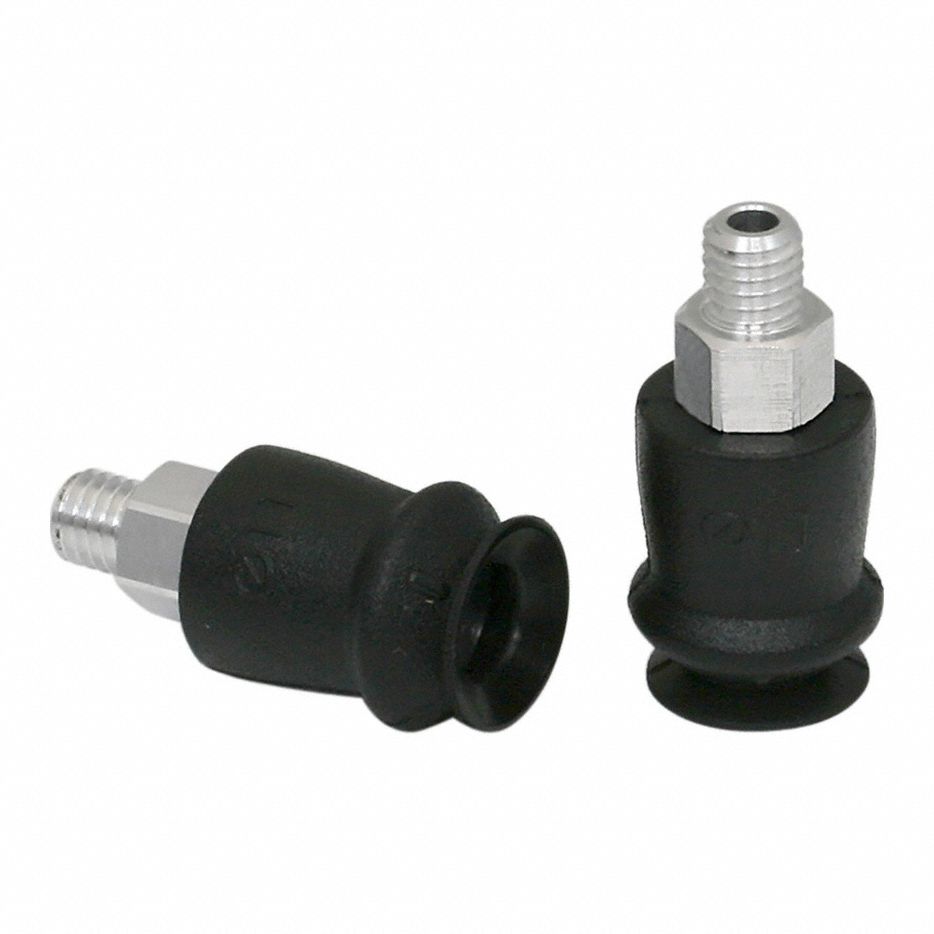 Vacuum Pad Assembly: 1.5 Folds, M5, 13 mm Pad Dia, NBR, 55 A, Black, 21 mm Pad Ht