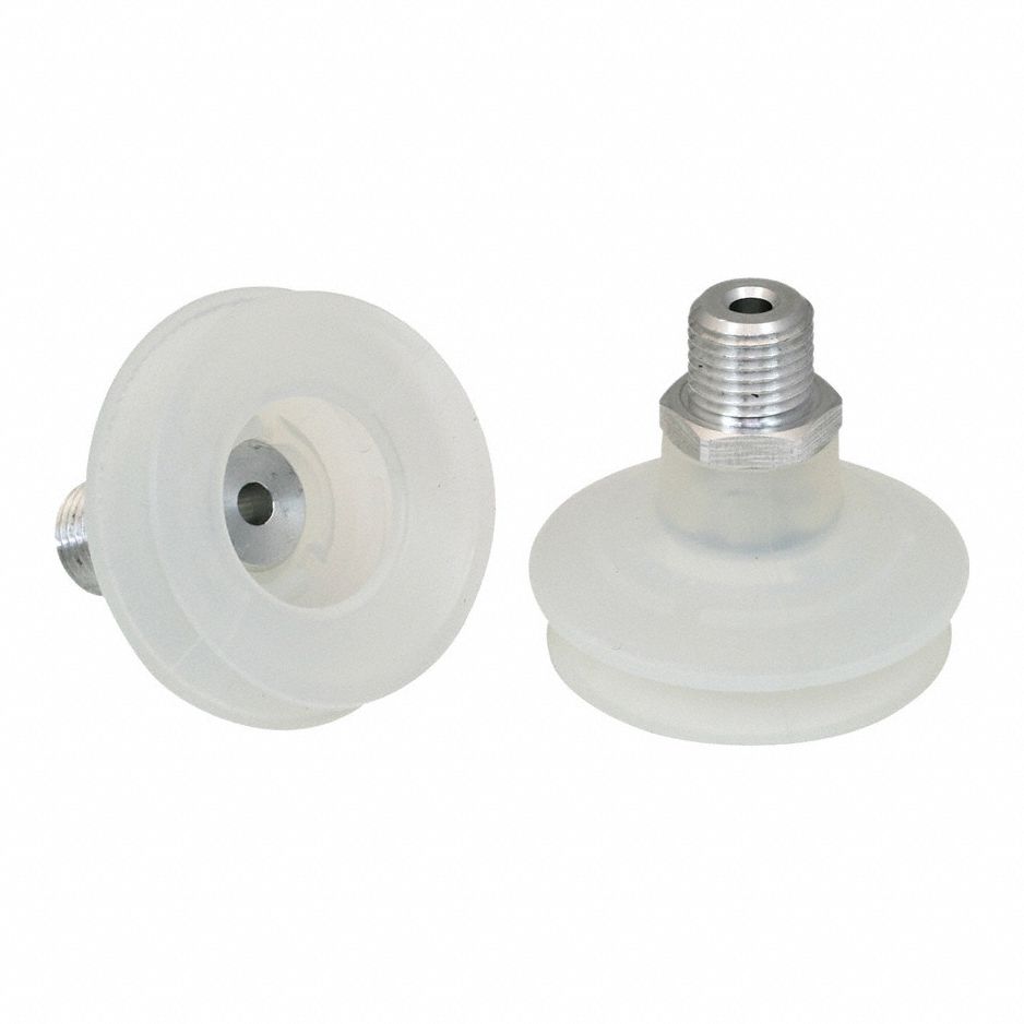 Vacuum Pad Assembly: Bellows, 1.5 Folds, G1/4 in Vacuum Port, 47.5 mm Pad Dia, Clear, 55 A