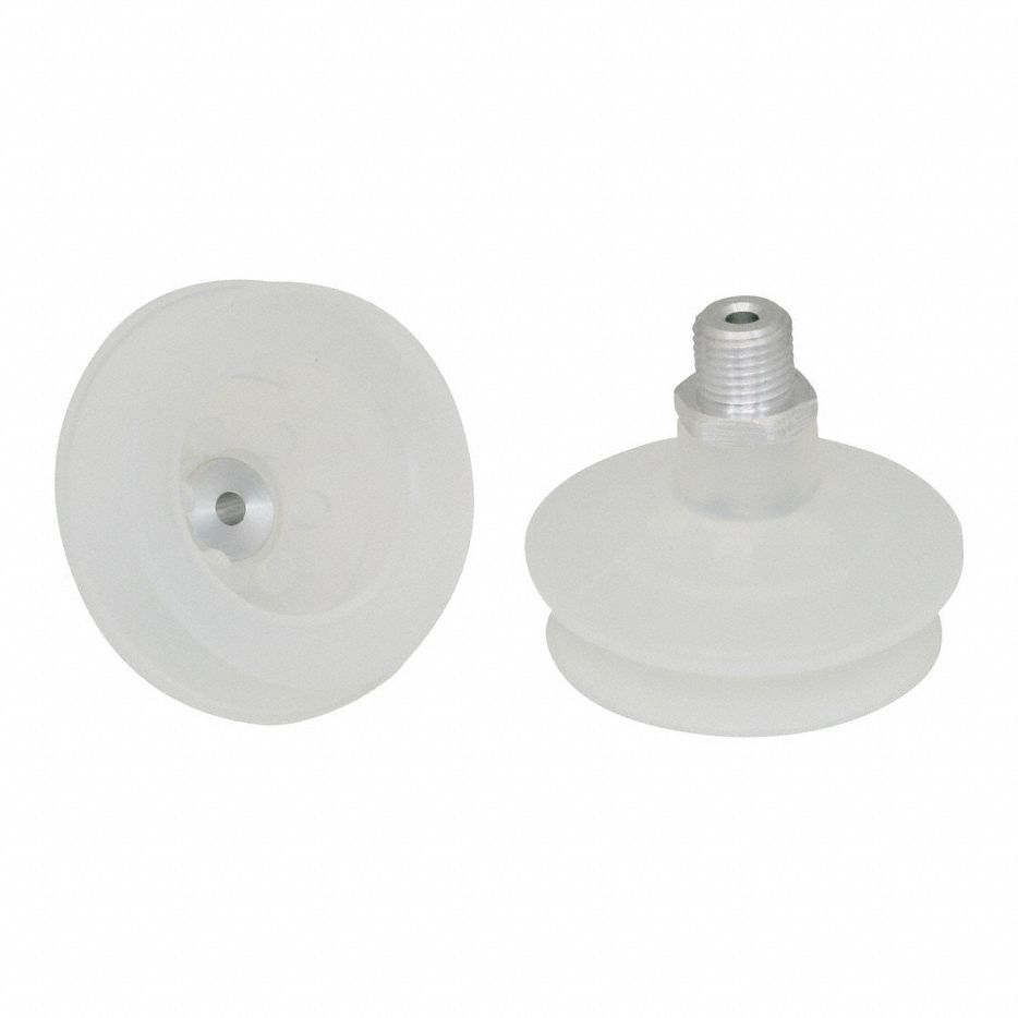 Vacuum Pad Assembly: Bellows, 1.5 Folds, G1/4 in Vacuum Port, 60 mm Pad Dia, Clear, 55 A