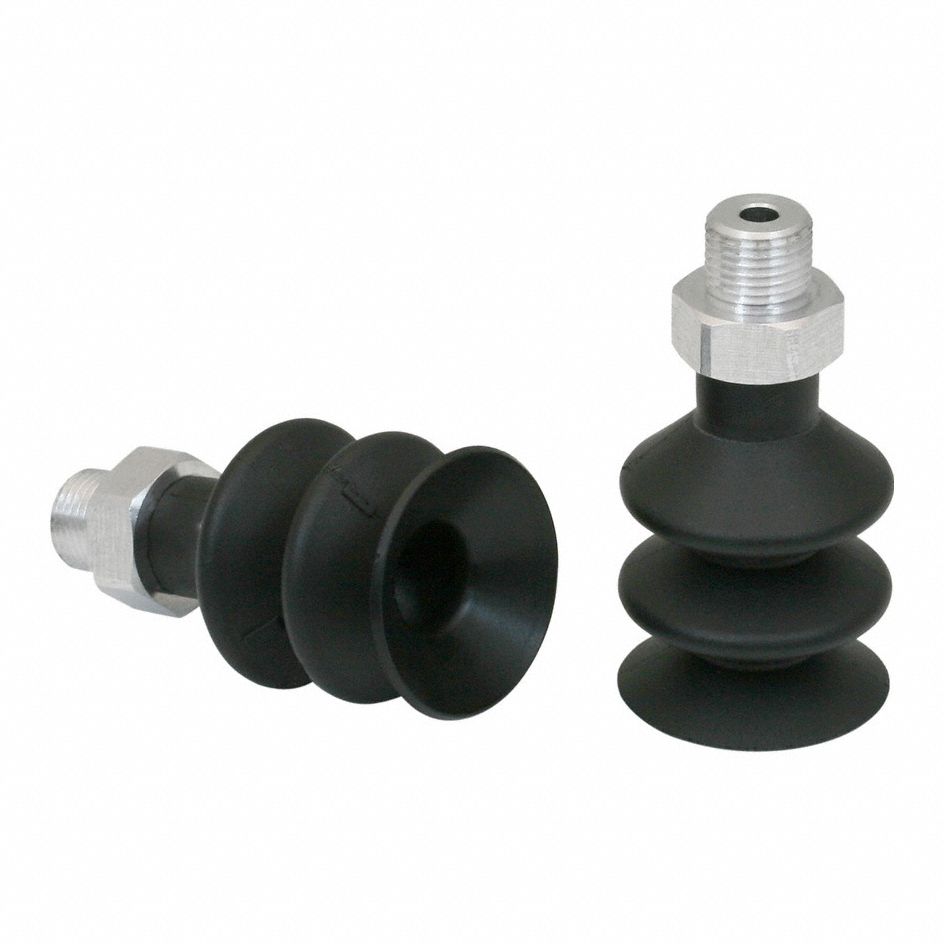 Vacuum Pad Assembly: 2.5 Folds, G1/8 in, 26 mm Pad Dia, NBR, 55 A, Black, 40 mm Pad Ht