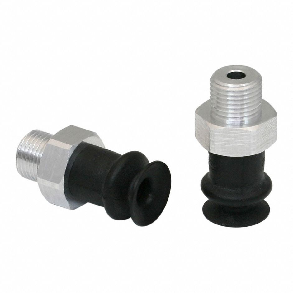 Vacuum Pad Assembly: 1.5 Folds, G1/8 in, 14.5 mm Pad Dia, NBR, 55 A, Black, 21.5 mm Pad Ht