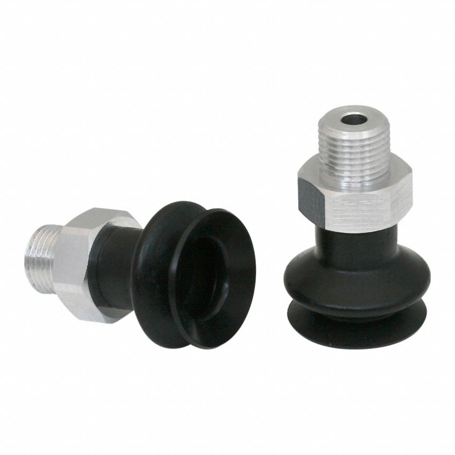 Vacuum Pad Assembly: 1.5 Folds, G1/8 in, 21 mm Pad Dia, NBR, 55 A, Black, 21.2 mm Pad Ht