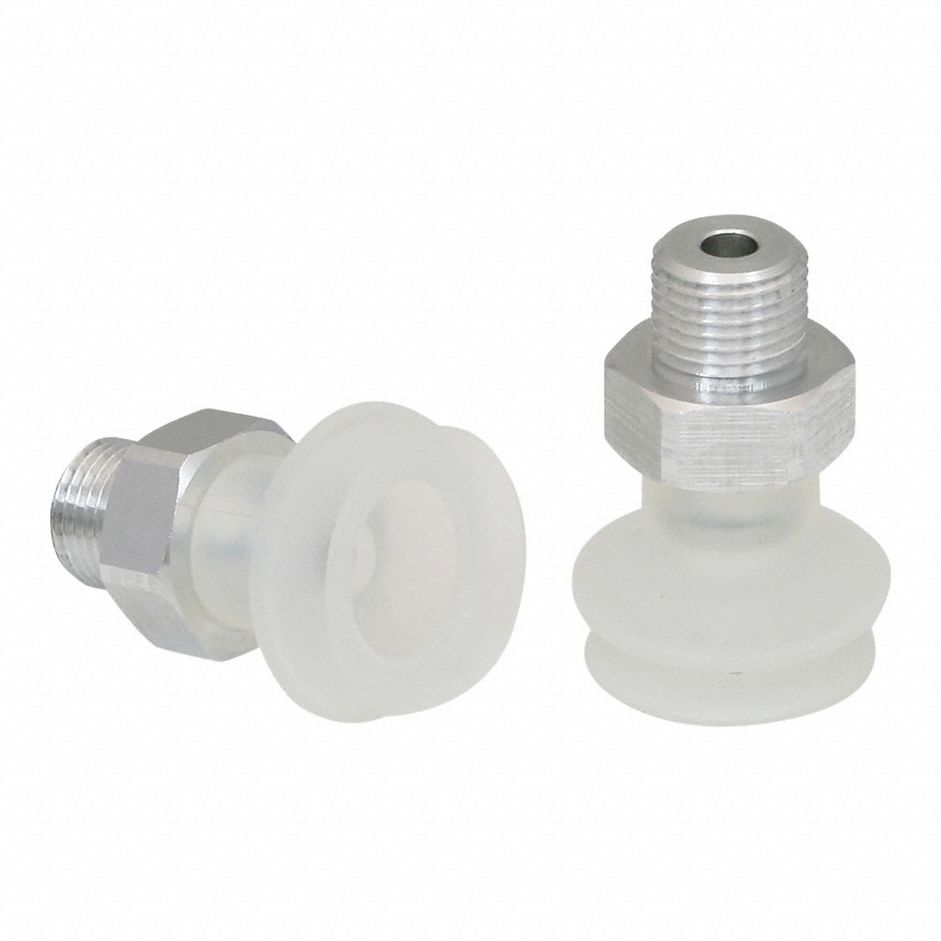 Vacuum Pad Assembly: Bellows, 1.5 Folds, G1/8 in Vacuum Port, 21 mm Pad Dia, Clear, 55 A