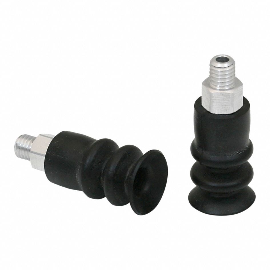 Vacuum Pad Assembly: 2.5 Folds, M5, 13 mm Pad Dia, NBR, 55 A, Black, 26 mm Pad Ht