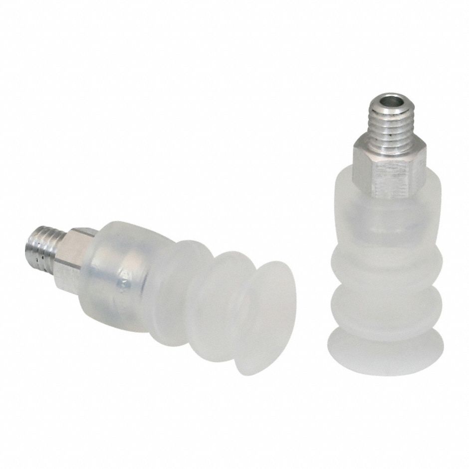 Vacuum Pad Assembly: Multi-Bellows, 2.5 Folds, M5 Vacuum Port, 13 mm Pad Dia, Clear, 55 A