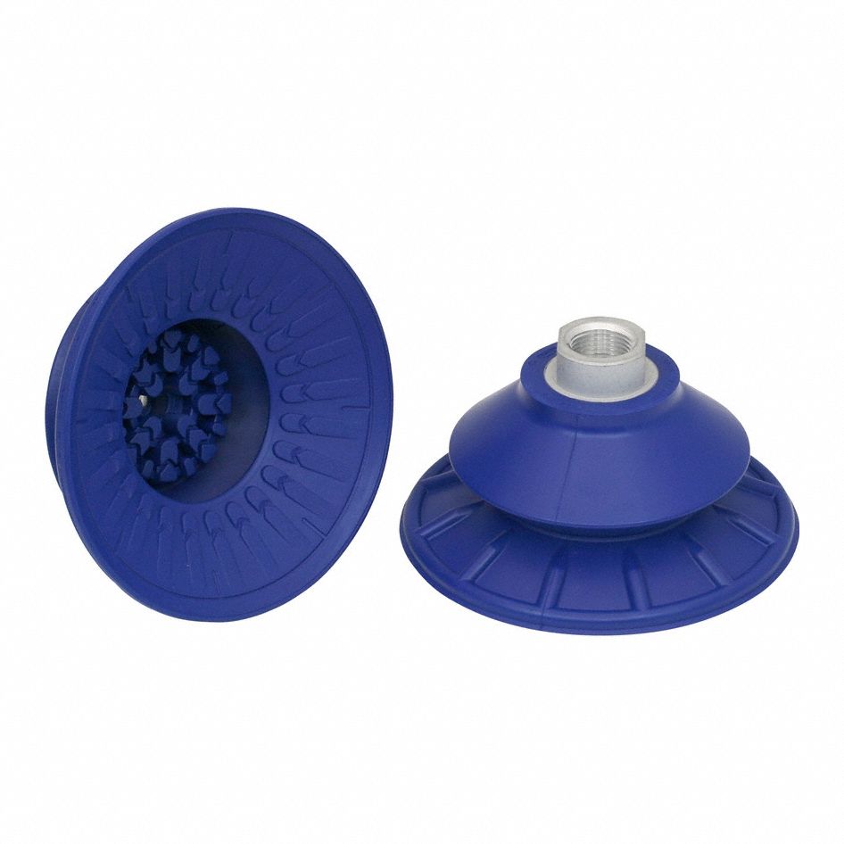 Vacuum Pad Assembly: Bellows, 1.5 Folds, G3/8 in, 110 mm Pad Dia, NBR, Blue, 60 A, SAB