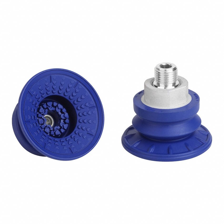 Vacuum Pad Assembly: Bellows, 1.5 Folds, G1/4 in, 56 mm Pad Dia, NBR, Blue, 60 A, SAB