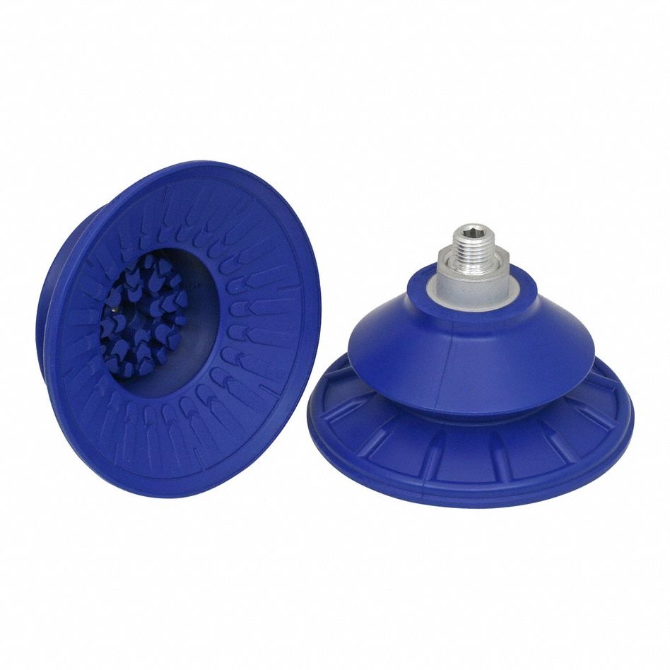 Vacuum Pad Assembly: Bellows, 1.5 Folds, G1/4 in, 110 mm Pad Dia, NBR, Blue, 60 A, SAB