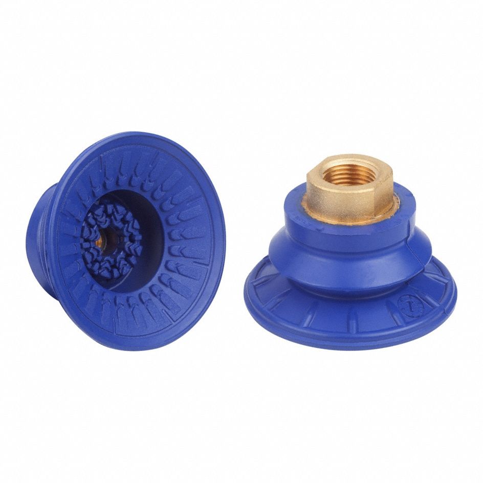 Vacuum Pad Assembly: Bellows, 1.5 Folds, 3/8 in NPT, 67 mm Pad Dia, NBR, Blue, 60 A, SAB