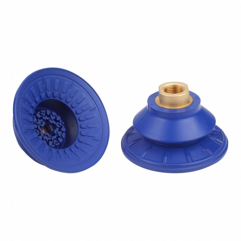 Vacuum Pad Assembly: Bellows, 1.5 Folds, 3/8 in NPT, 89 mm Pad Dia, NBR, Blue, 60 A, SAB