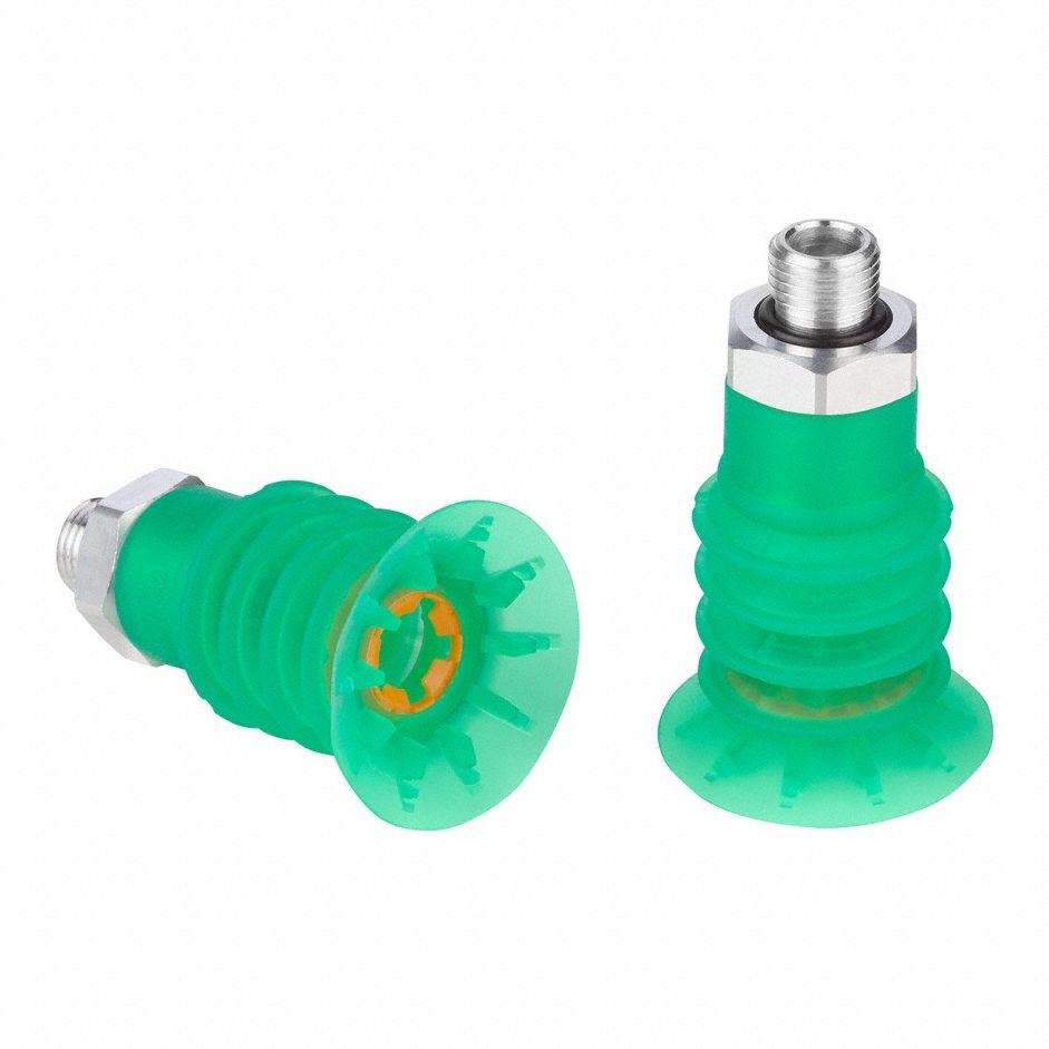 Vacuum Pad Assembly: Multi-Bellows, 4.5 Folds, G3/8 in Vacuum Port, 42 mm Pad Dia, Green