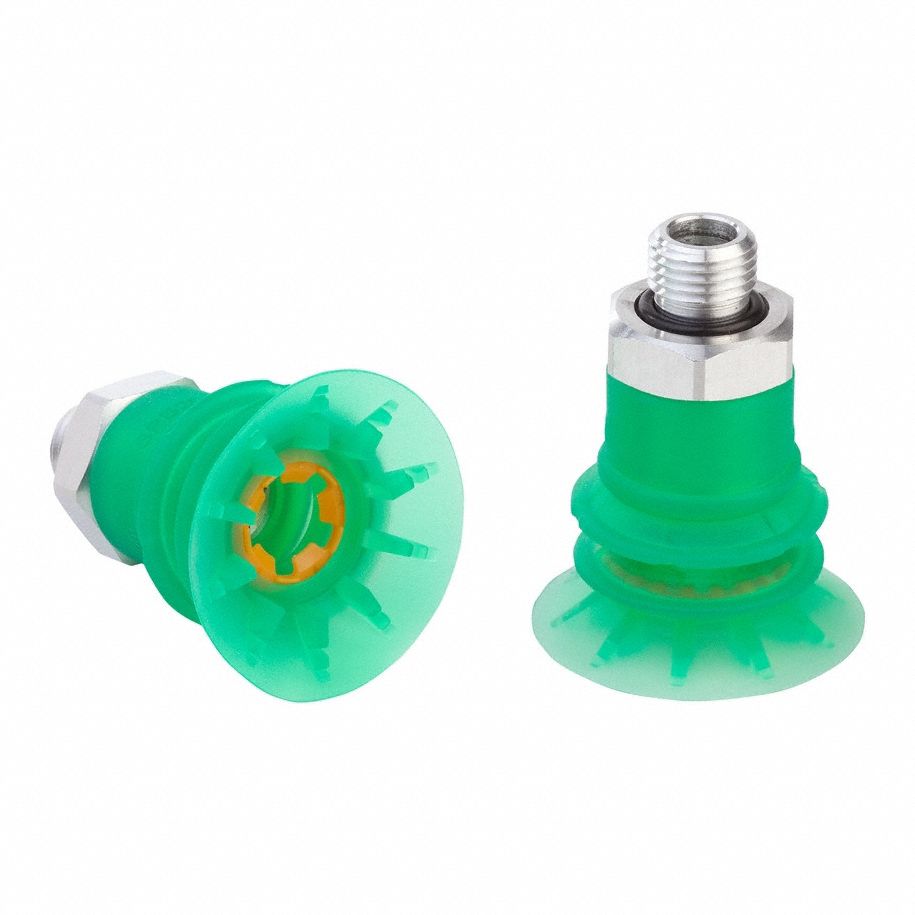 Vacuum Pad Assembly: Multi-Bellows, 2.5 Folds, G1/4 in Vacuum Port, 42 mm Pad Dia, Green