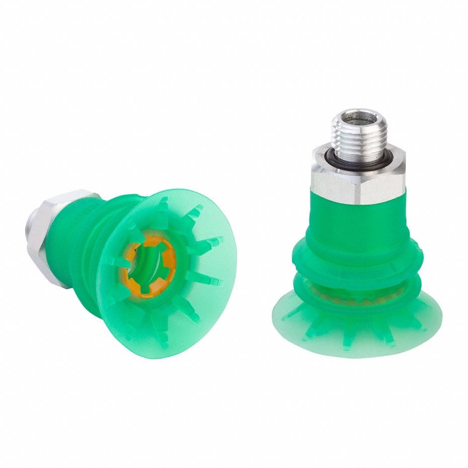 Vacuum Pad Assembly: Multi-Bellows, 2.5 Folds, G1/4 in Vacuum Port, 32 mm Pad Dia, Green