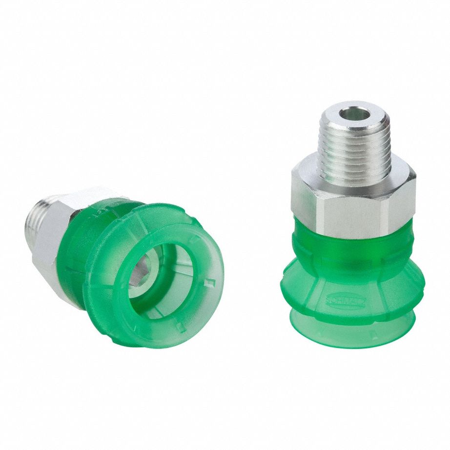 Vacuum Pad Assembly: 1.5 Folds, 1/8 in NPT, 26.3 mm Pad Dia, Elastodur ED, Green, 65 A, SPB1
