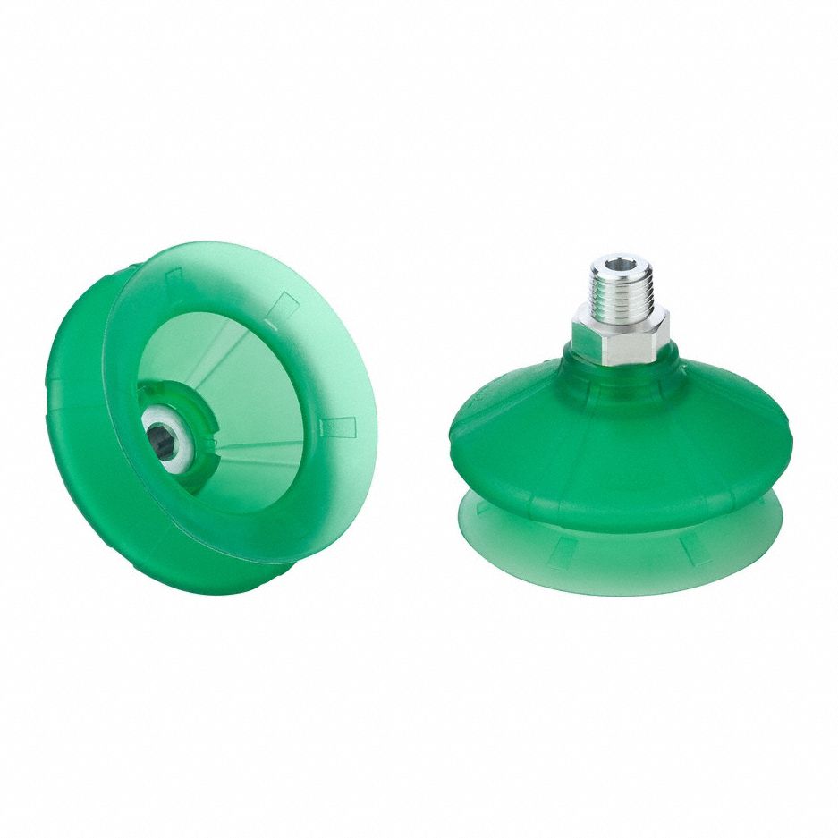 Vacuum Pad Assembly: 1.5 Folds, 1/4 in NPT, 69.6 mm Pad Dia, Elastodur ED, Green, 65 A, SPB1