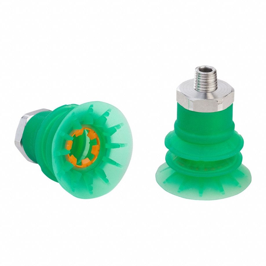 Vacuum Pad Assembly: Multi-Bellows, 2.5 Folds, 3/8 in NPT Vacuum Port, 52 mm Pad Dia, Green