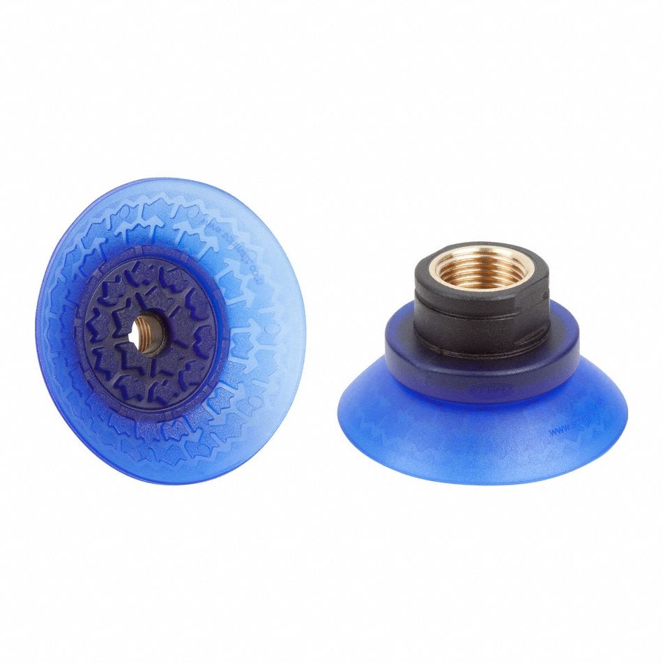 Vacuum Pad Assembly: Deep, 3/8 in NPT, 58.4 mm Pad Dia, Elastodur ED, Blue, 85 A, SAX