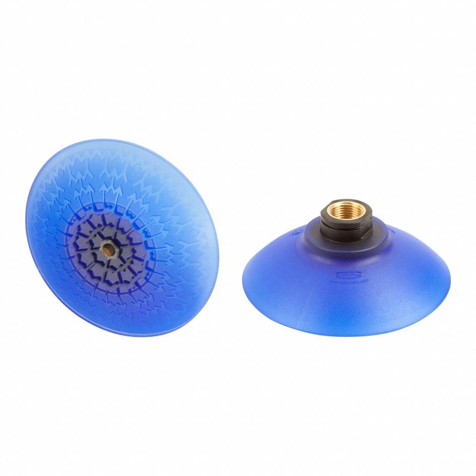 Vacuum Pad Assembly: Deep, G3/8 in, 111.1 mm Pad Dia, Elastodur ED, Blue, 85 A, SAX