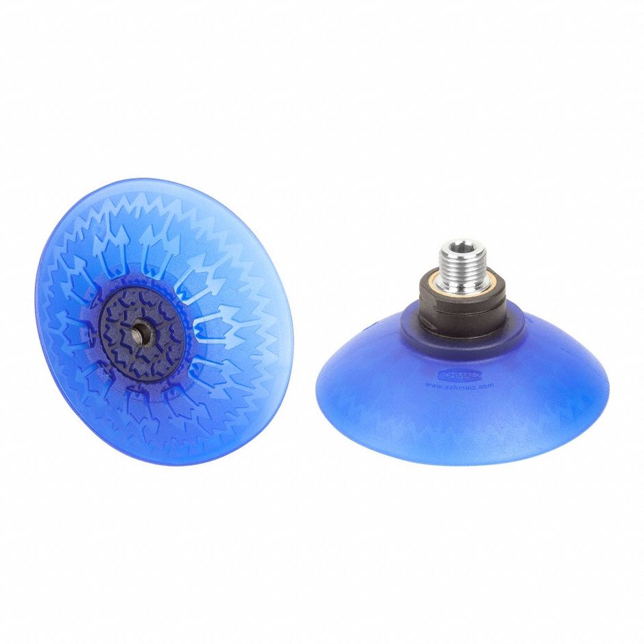 Vacuum Pad Assembly: Deep, G1/4 in, 92.2 mm Pad Dia, Elastodur ED, Blue, 85 A, SAX