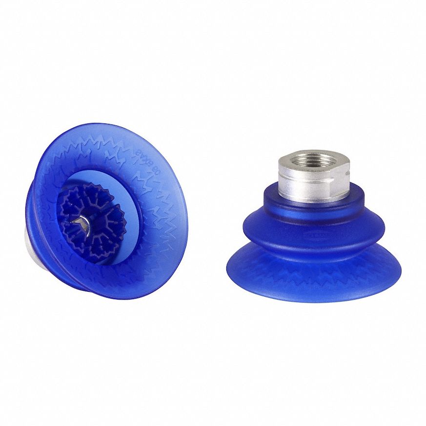 Vacuum Pad Assembly: Bellows, 1.5 Folds, G3/8 in, 66 mm Pad Dia, Elastodur ED, Blue, 85 A