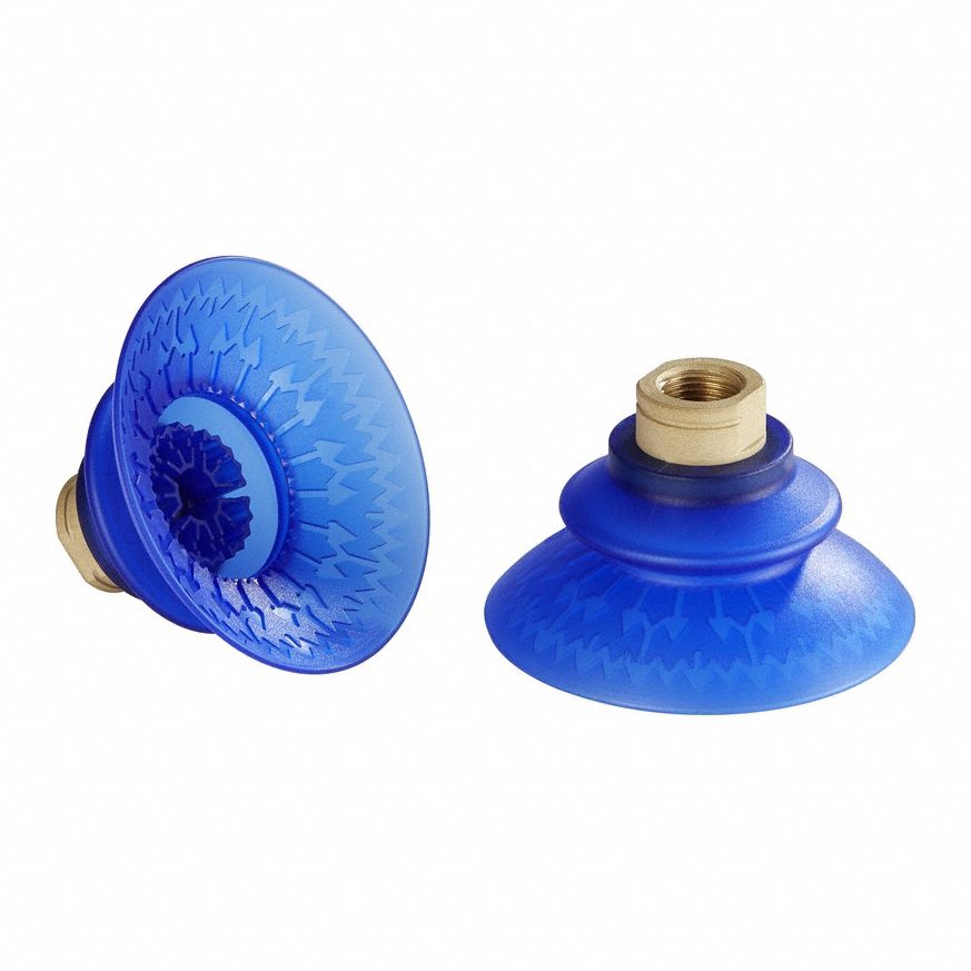 Vacuum Pad Assembly: Bellows, 1.5 Folds, 3/8 in NPT, 91 mm Pad Dia, Elastodur ED, Blue, 85 A