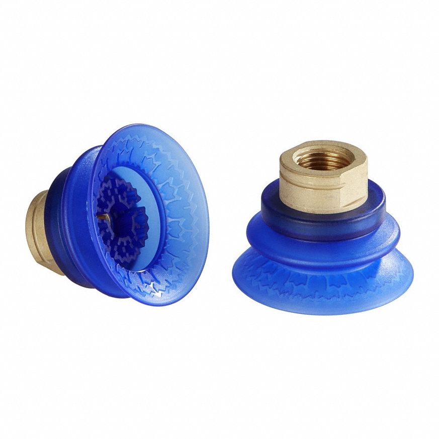 Vacuum Pad Assembly: Bellows, 1.5 Folds, 3/8 in NPT, 55 mm Pad Dia, Elastodur ED, Blue, 85 A