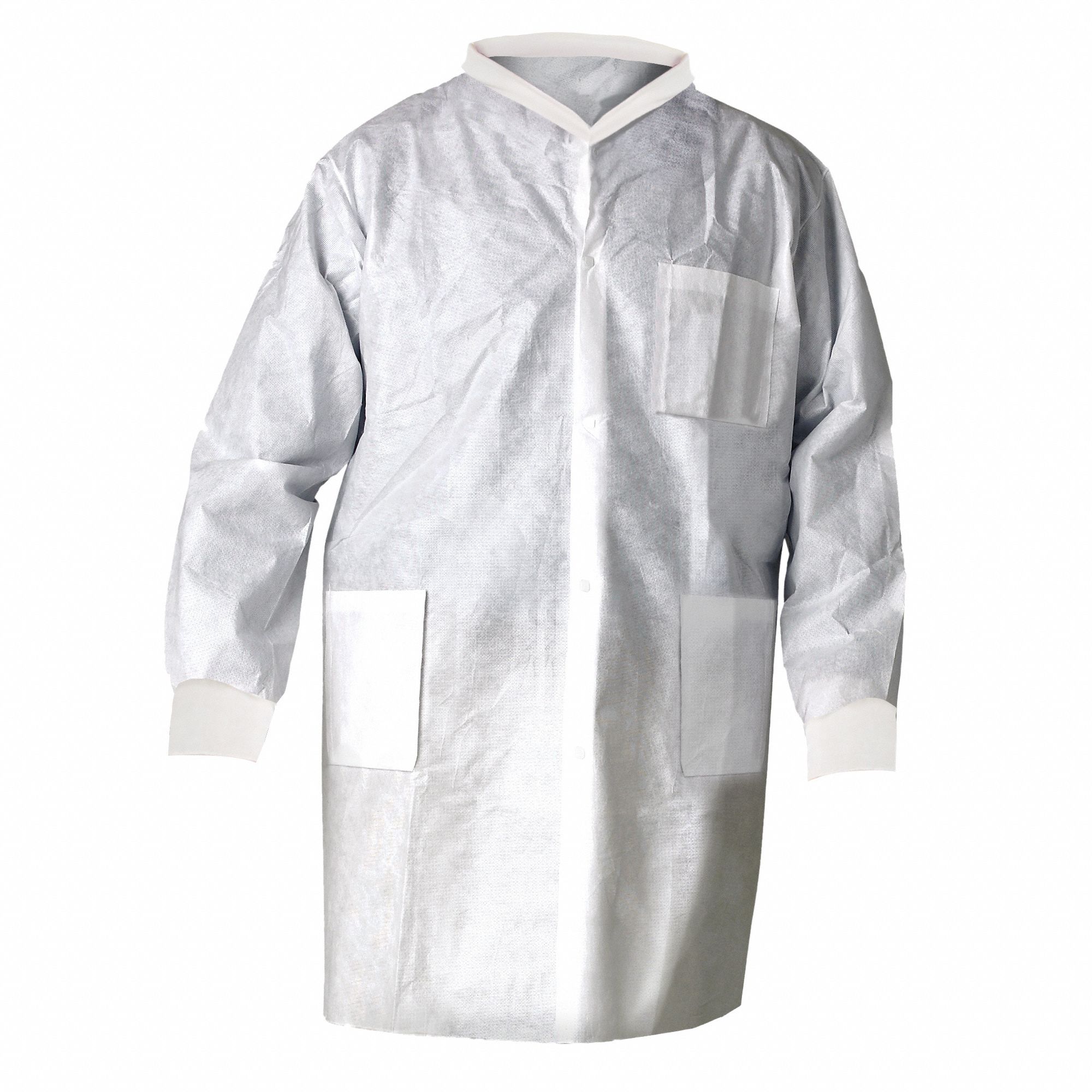 Lab Coat: SMS, Knit Collar, Snaps Closure, 3 Pockets, Elastic Knit Cuff, White, 3XL/4XL
