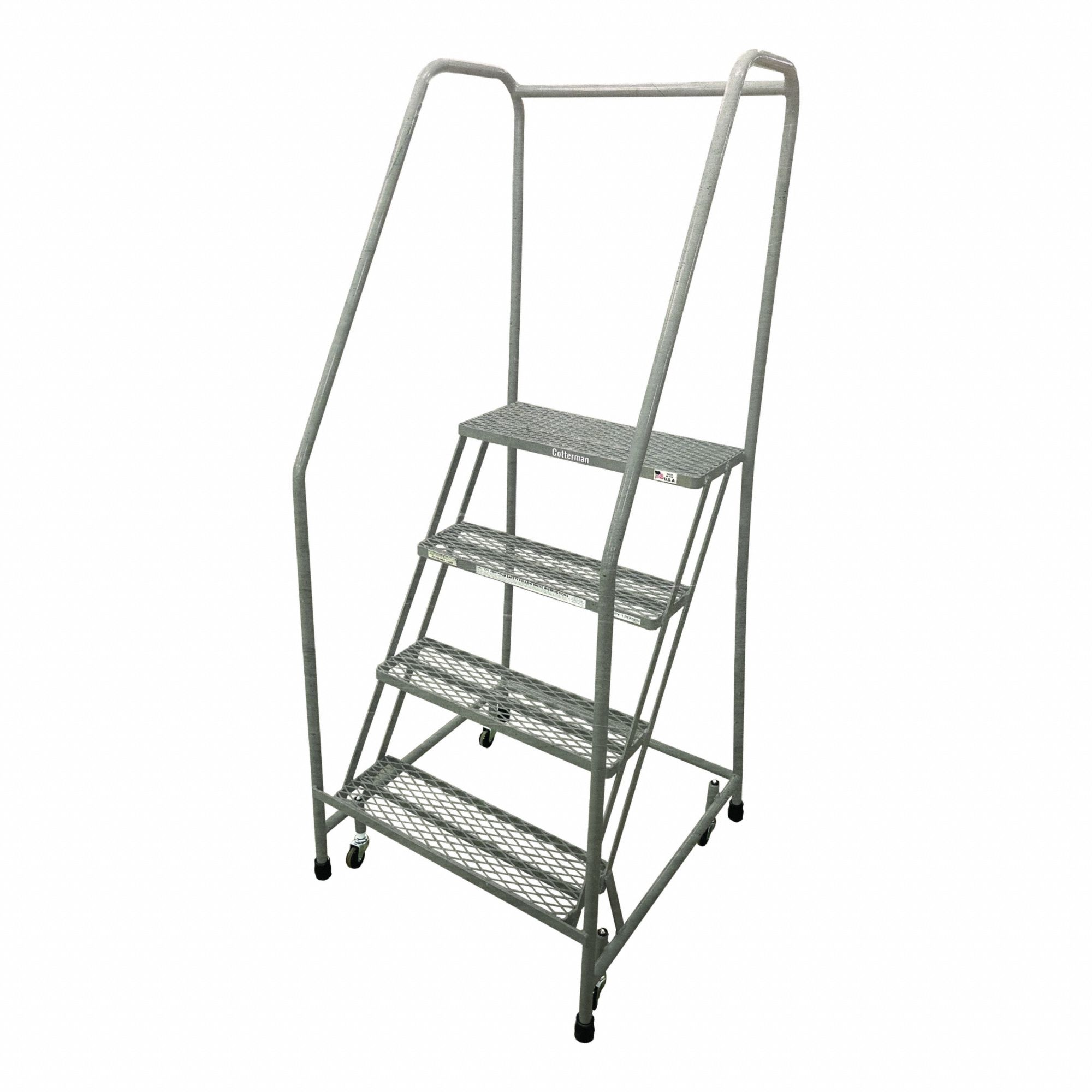 Rolling Ladder: 3.3 ft Platform Ht, Assembled, Stainless Steel, Wt-Actuated Auto-Lock