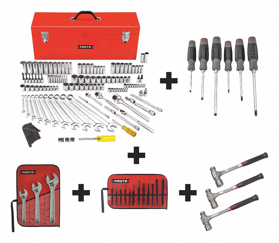 PROTO Master Tool Set 154 Pieces, SAE, 1/2 in/1/4 in/3/8 in Drive Size