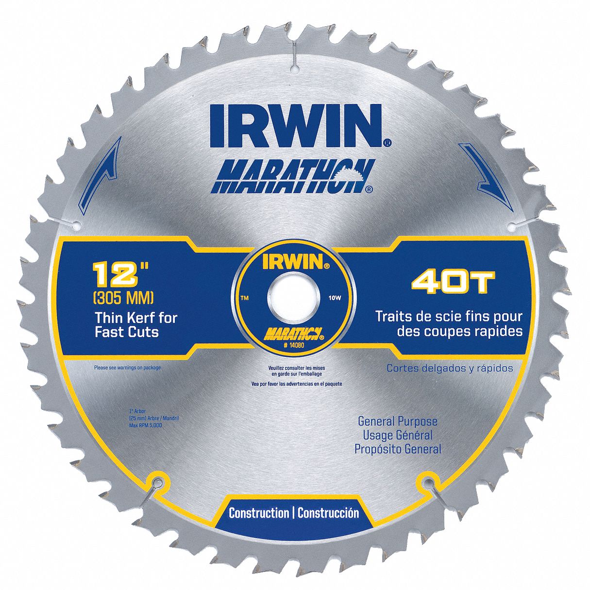 CIRCULAR SAW BLADE, CARBIDE, 12 IN DIA, 40, 1 IN ARBOUR, ATB, 20 ° , 0.095 IN, FOR WOOD/PLASTIC