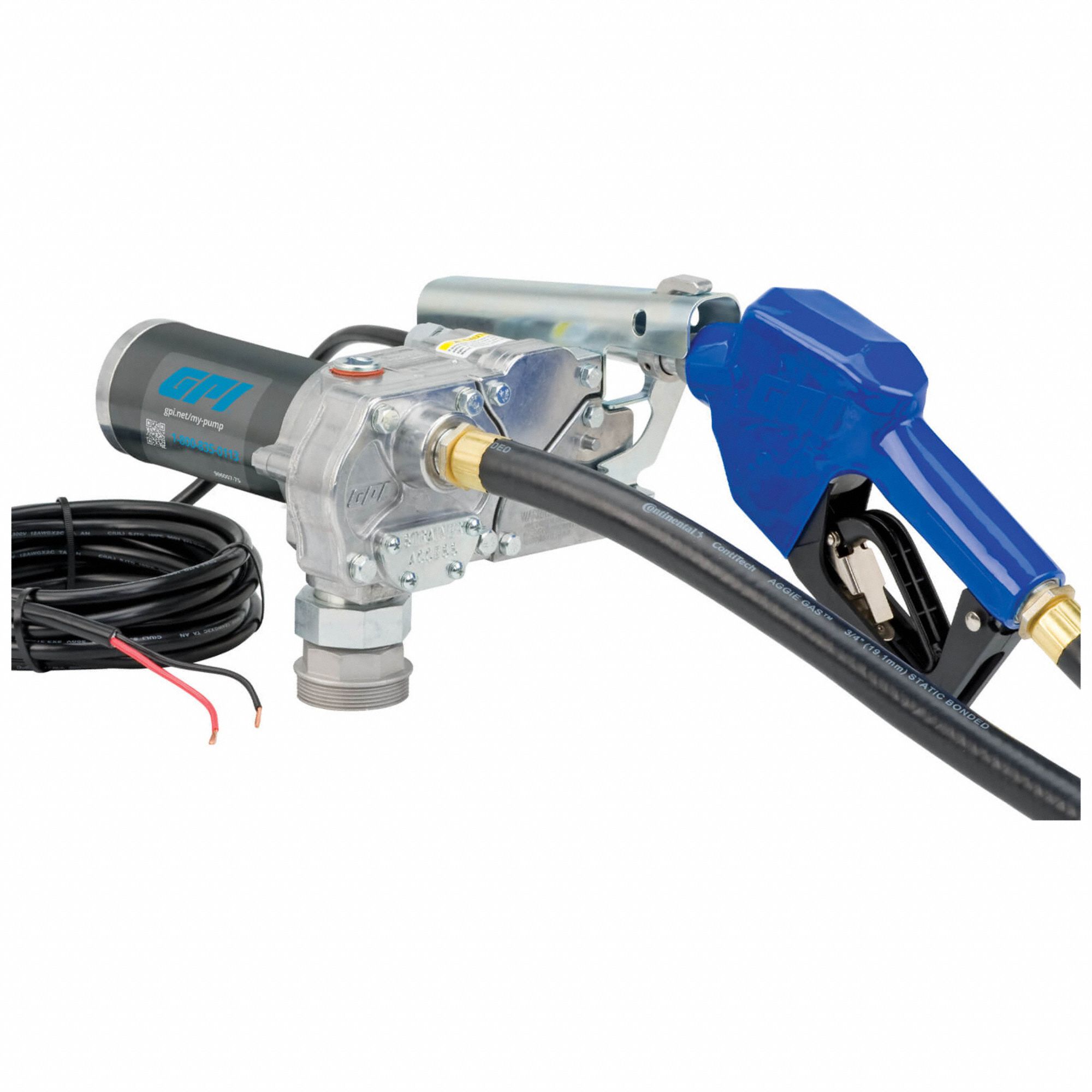 Electric Drum Pump: 12 V DC, 1/5 hp HP, 15 gpm Max. Flow Rate, Pump with Hose & Nozzle, Aluminum