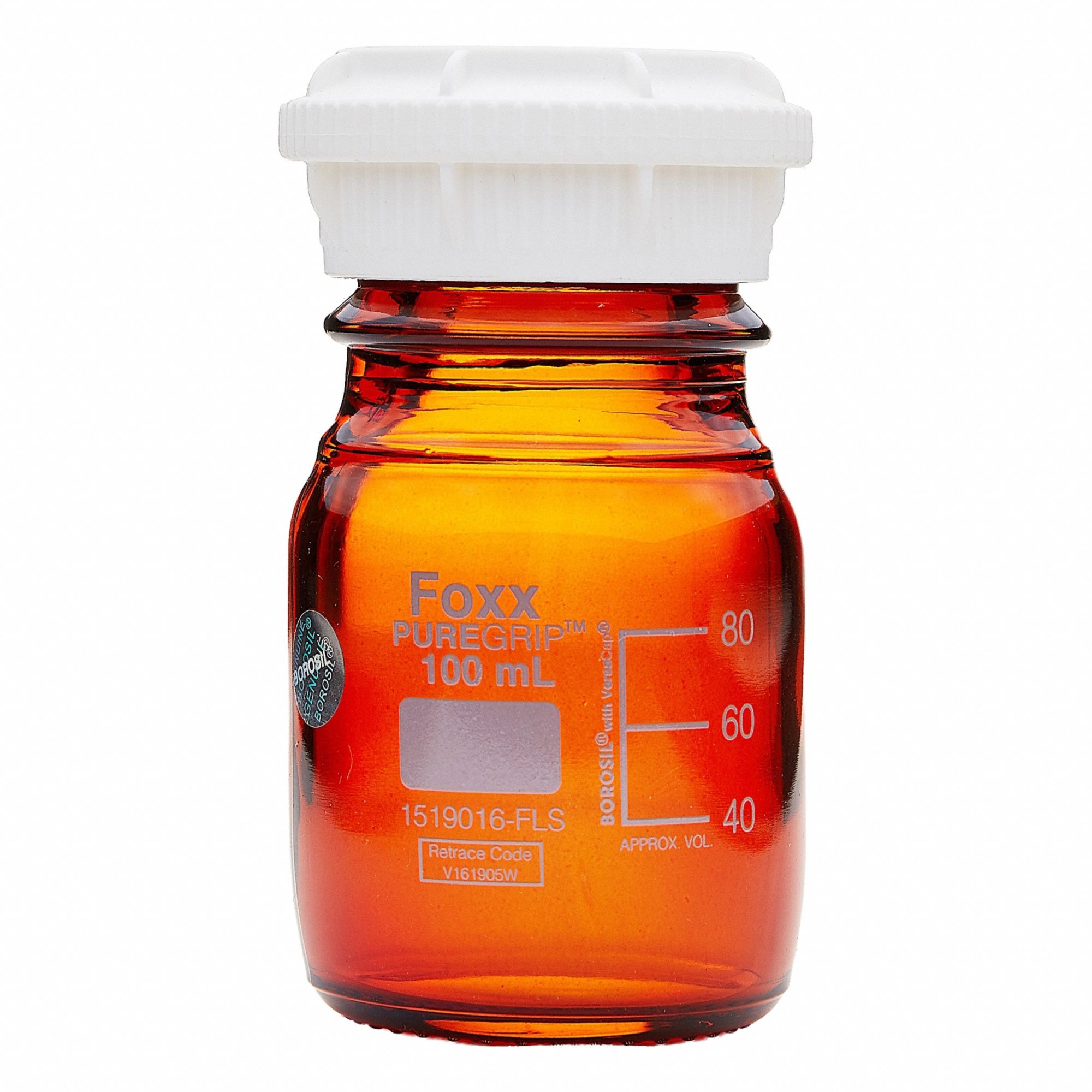 FOXX LIFE SCIENCES Glass Media, BOD, & Specialty Lab Bottles - Glass Lab Media Bottles: 250 mL, GL45 (MPN 1519021-FLS). Key specifications — Closure Type: Screw-On; Mouth Size: Wide; Screw Closure Size: GL45; Brand: FOXX LIFE SCIENCES; Body Color: Amber.
