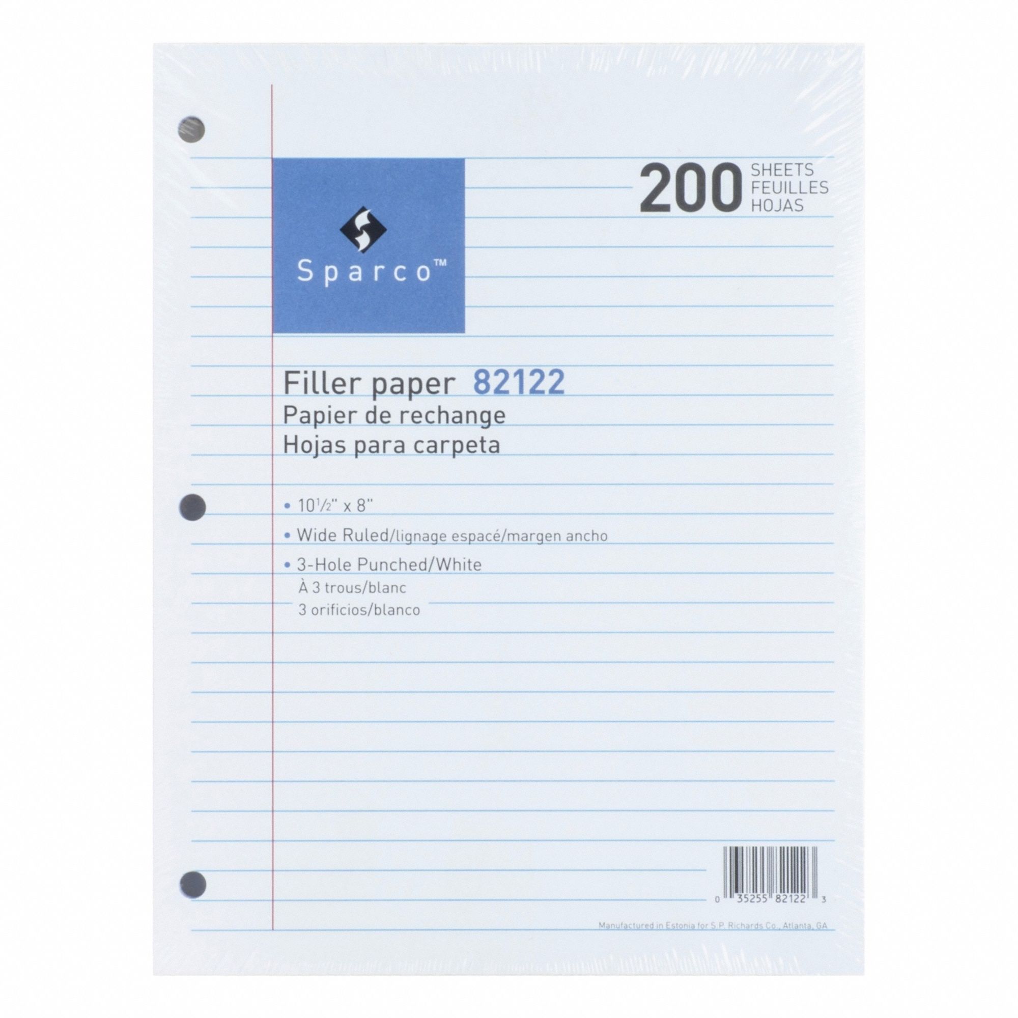Looseleaf Paper: 16 lb Paper Wt, 0% Recycled Content, White, Wide, 3 Holes, 200 PK