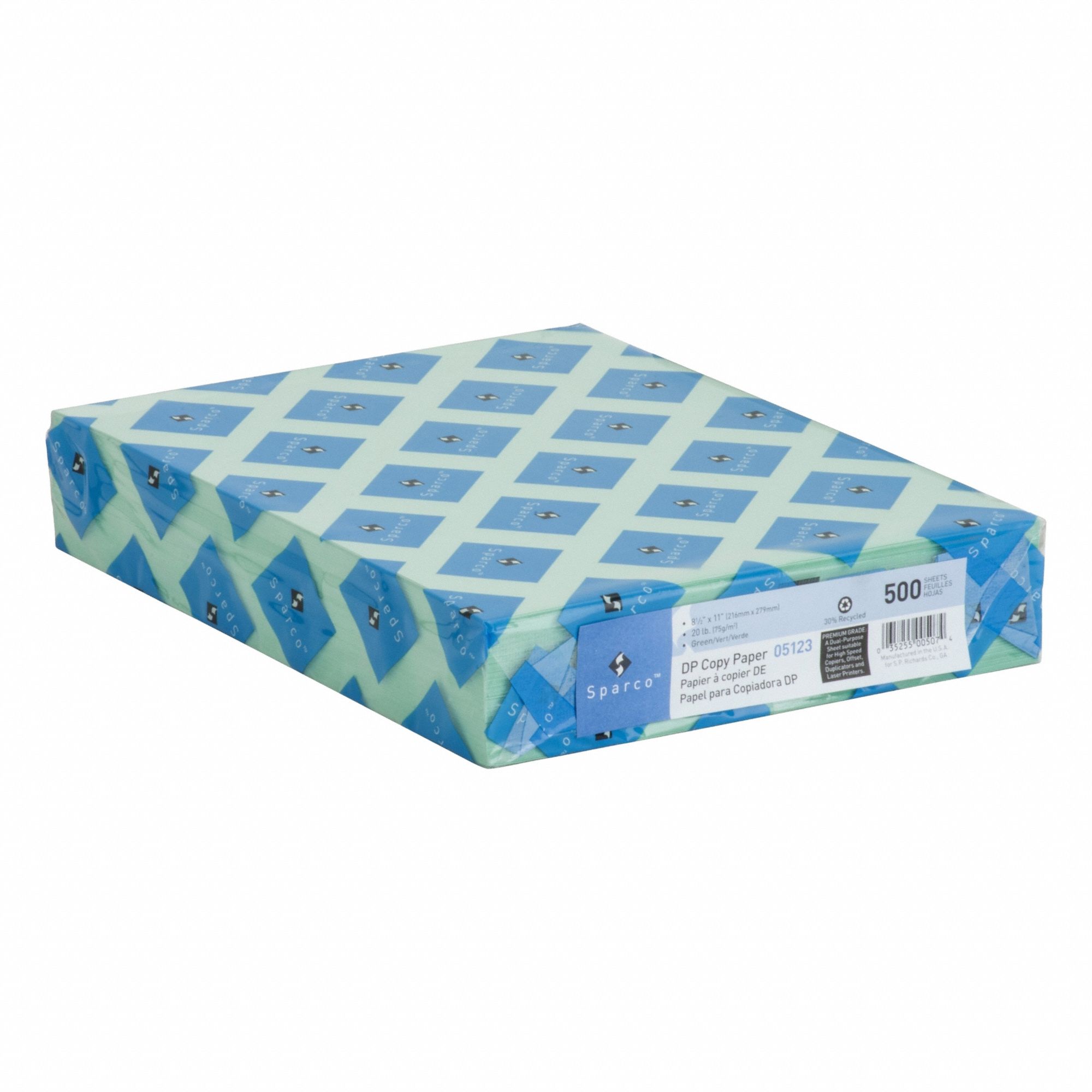 Copy Paper: 20 lb, 8-1/2 x 11 in, Letter, Green, Smooth, 92 Brightness, 500 PK